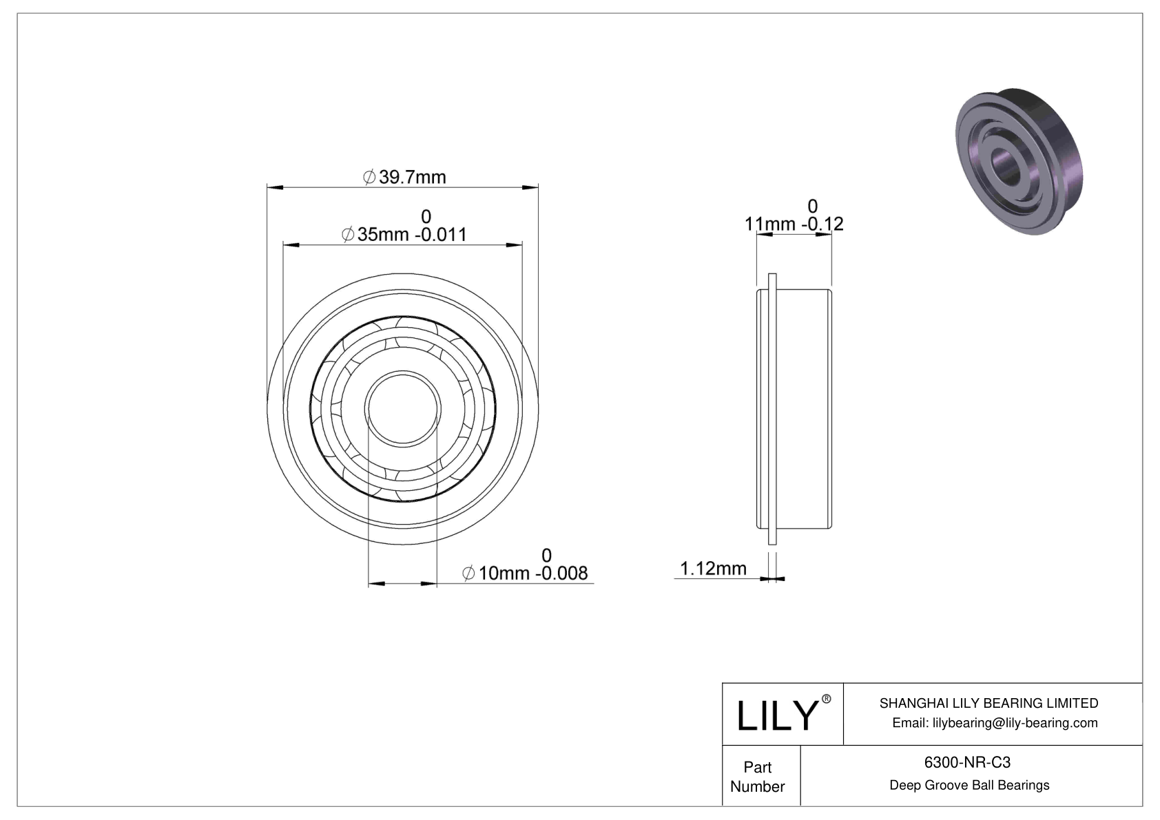 6300-NR-C3 Deep Groove Ball Bearings (6000, 6200, 6300, 6400) cad drawing