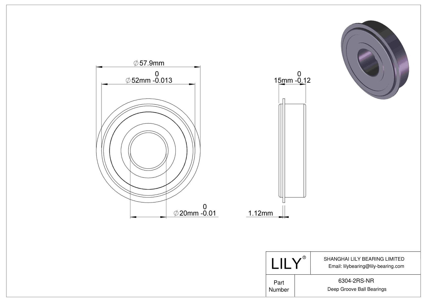 6304-2RS-NR Deep Groove Ball Bearings (6000, 6200, 6300, 6400) cad drawing