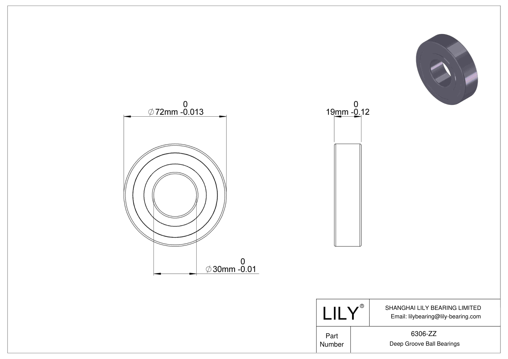 6306-ZZ 深沟球轴承（6000、6200、6300、6400） cad drawing