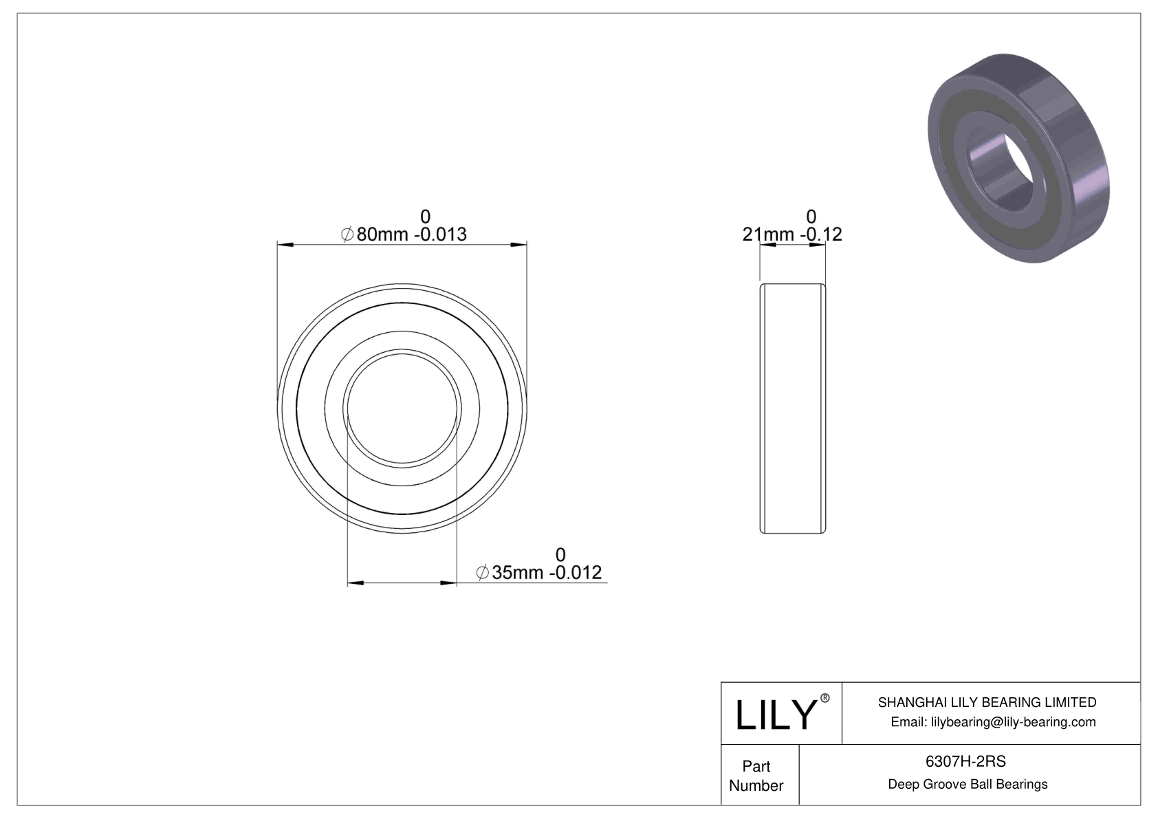 6307H 2RS 大型不锈钢轴承 cad drawing