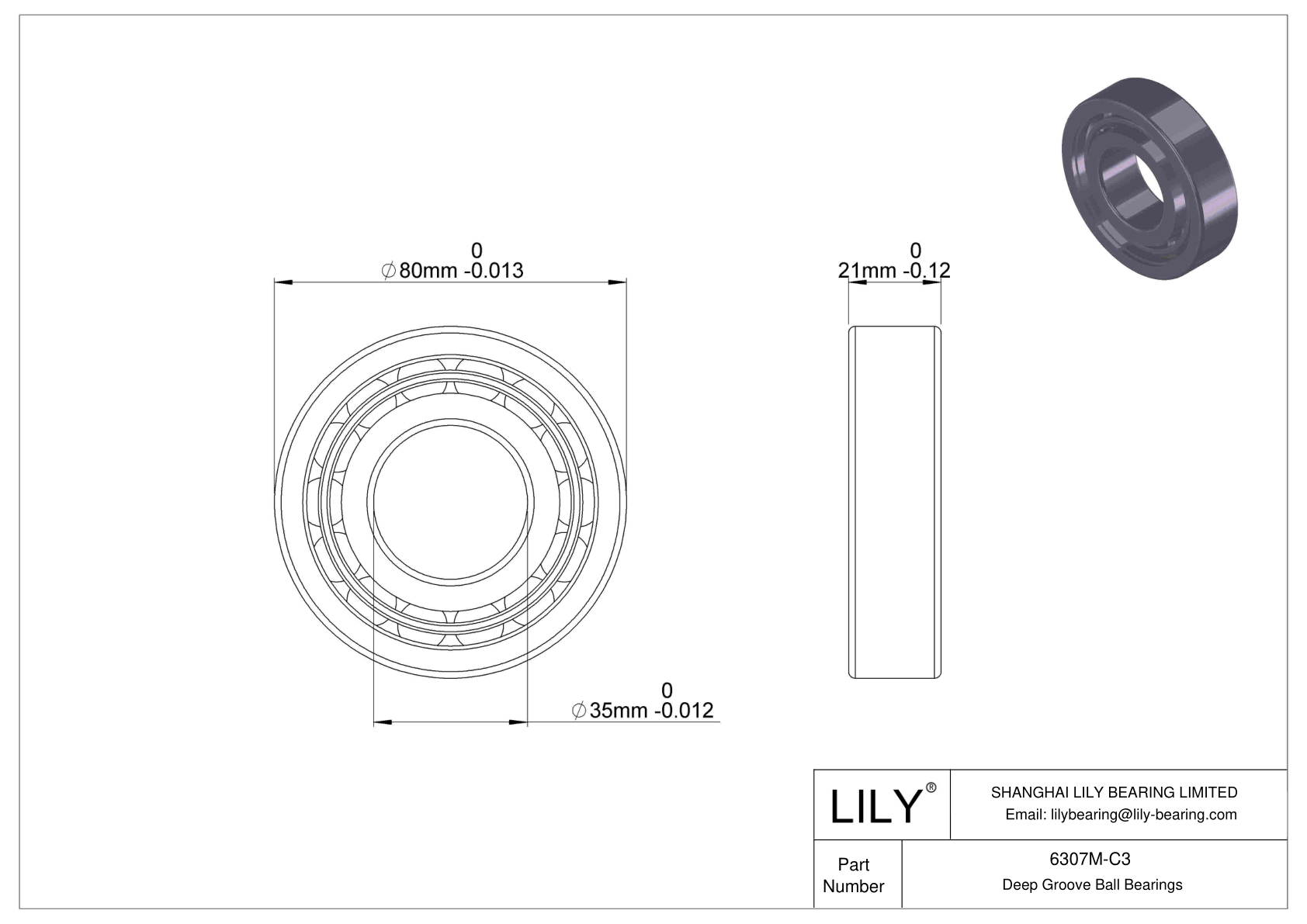 6307M-C3 Deep Groove Ball Bearings (6000, 6200, 6300, 6400) cad drawing