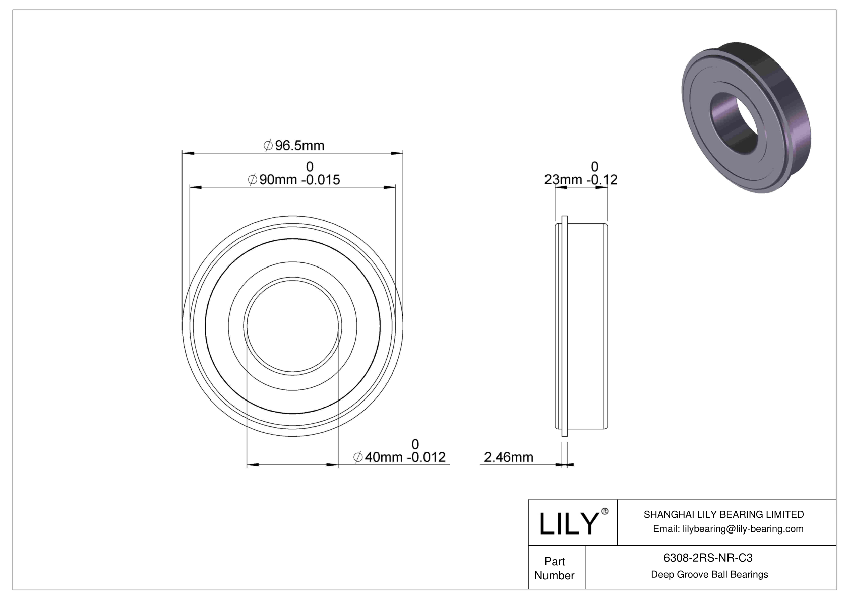 6308-2RS-NR-C3 Deep Groove Ball Bearings (6000, 6200, 6300, 6400) cad drawing