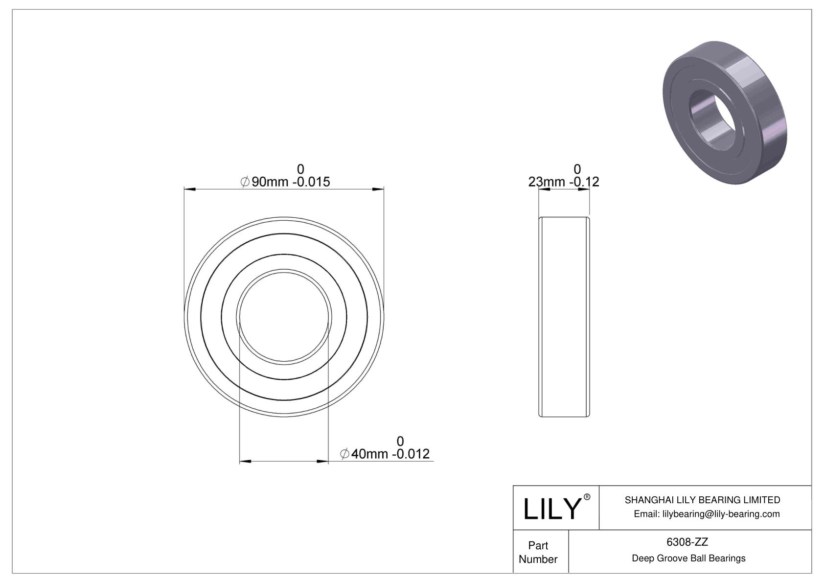 6308-ZZ 深沟球轴承（6000、6200、6300、6400） cad drawing