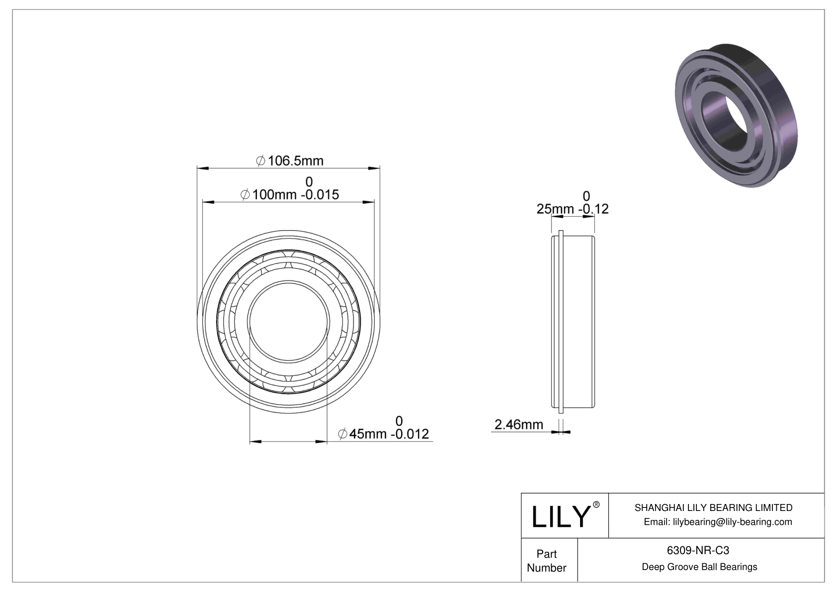 6309-NR-C3 Deep Groove Ball Bearings (6000, 6200, 6300, 6400) cad drawing