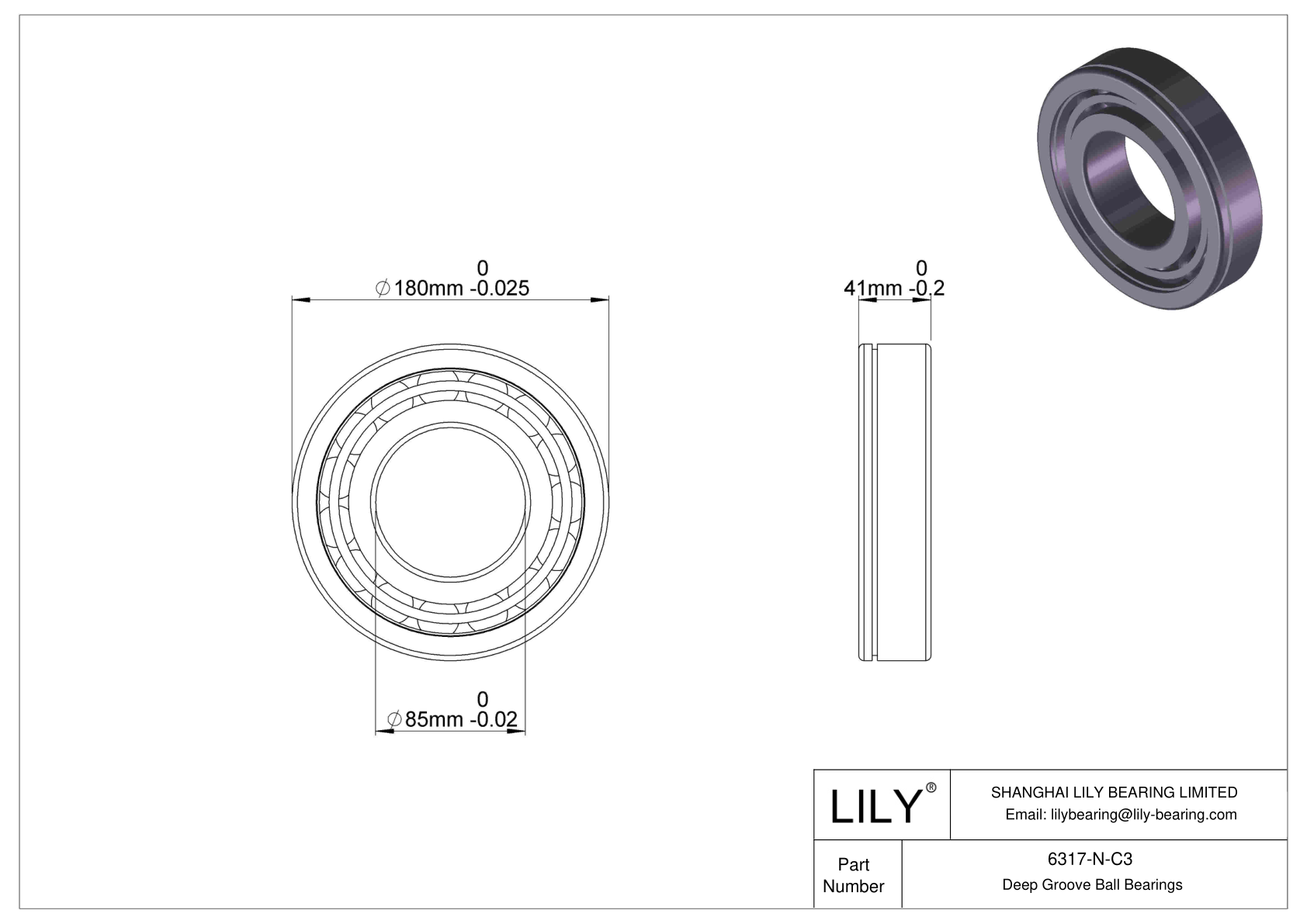 6317-N-C3 Deep Groove Ball Bearings (6000, 6200, 6300, 6400) cad drawing