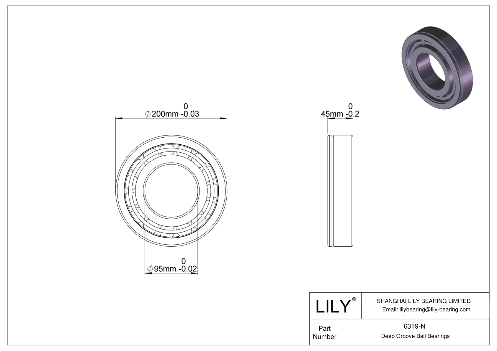 6319-N Deep Groove Ball Bearings (6000, 6200, 6300, 6400) cad drawing