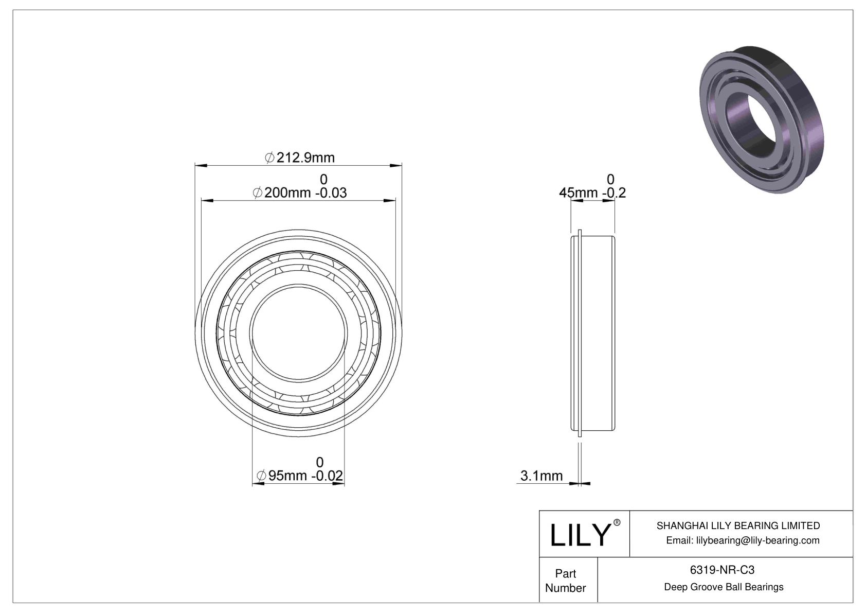 6319-NR-C3 Deep Groove Ball Bearings (6000, 6200, 6300, 6400) cad drawing