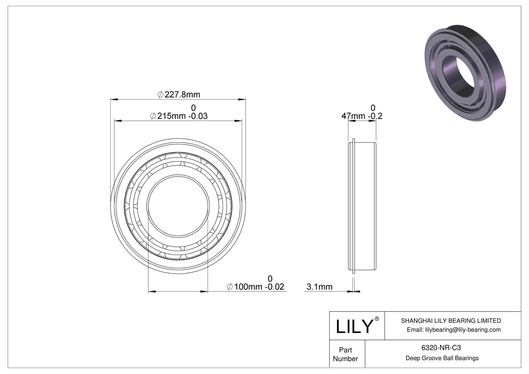 6320-NR-C3 Deep Groove Ball Bearings (6000, 6200, 6300, 6400) cad drawing