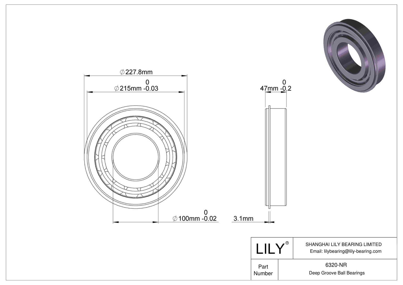 6320-NR Deep Groove Ball Bearings (6000, 6200, 6300, 6400) cad drawing