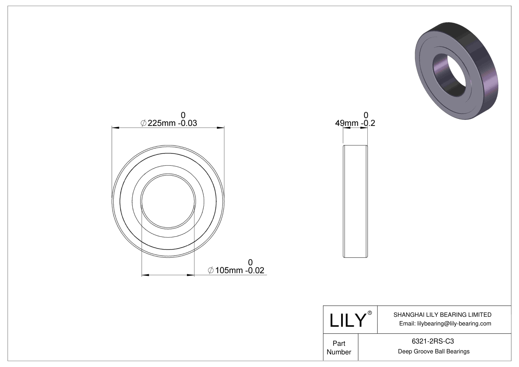 6321-2RS-C3 Deep Groove Ball Bearings (6000, 6200, 6300, 6400) cad drawing