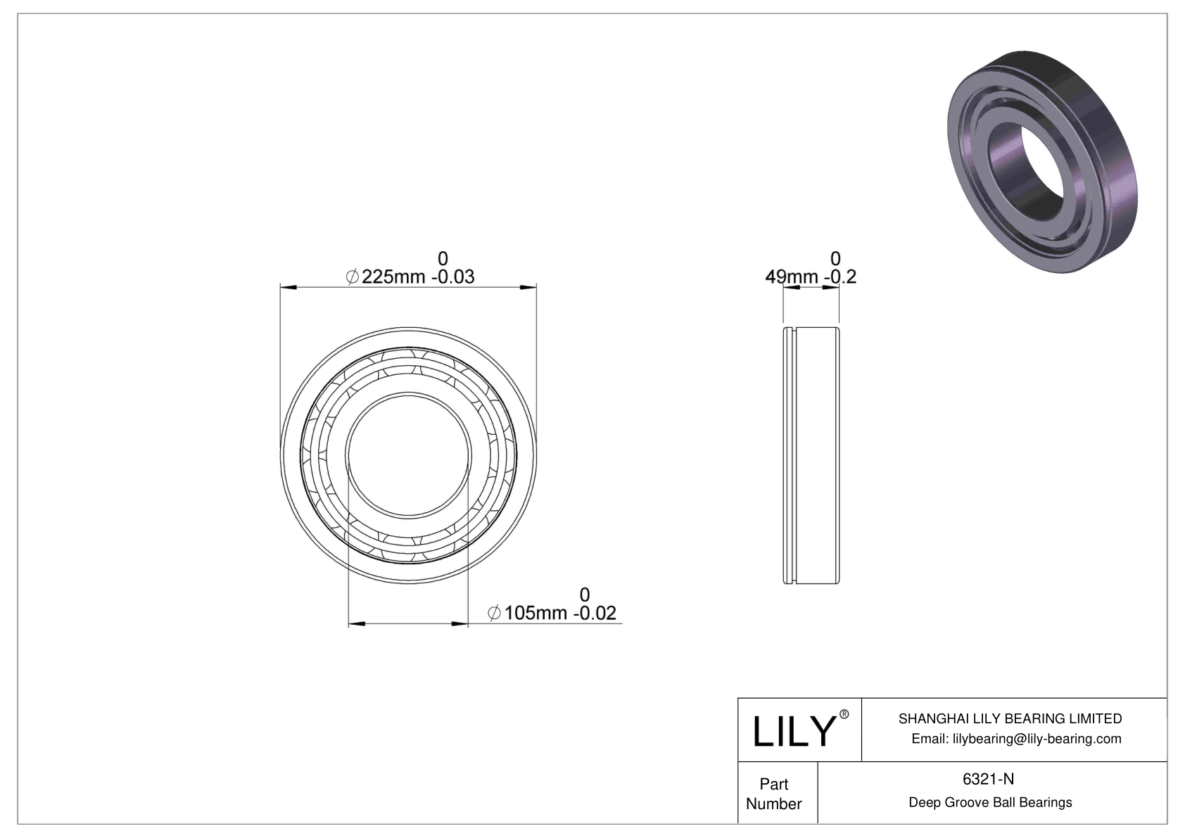 6321-N Deep Groove Ball Bearings (6000, 6200, 6300, 6400) cad drawing