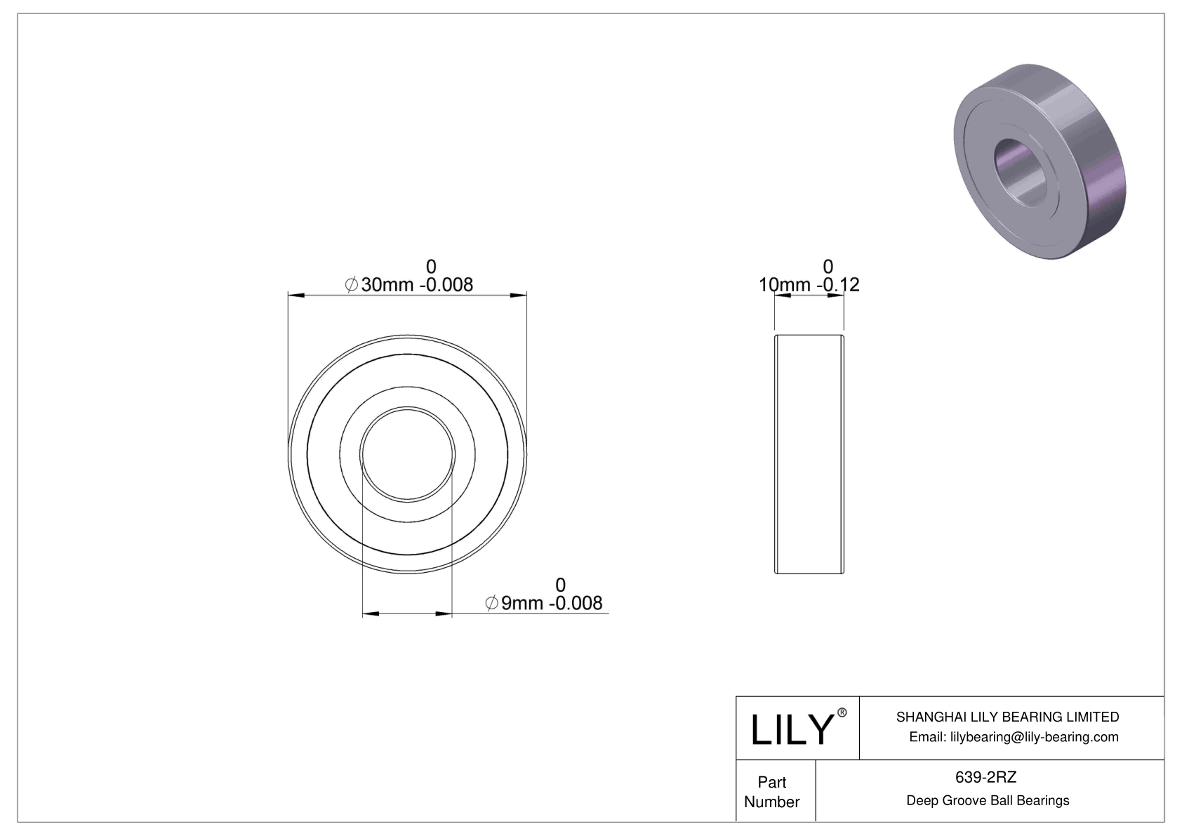 639-2RZ 微型球轴承（600、610、620、630） cad drawing