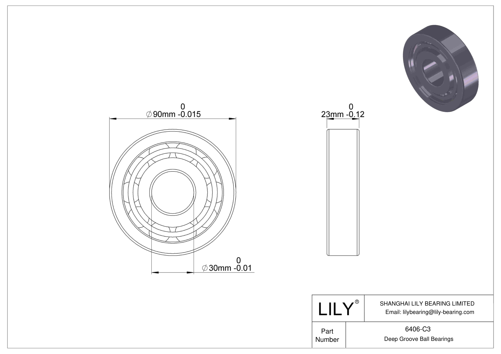 6406-C3 Deep Groove Ball Bearings (6000, 6200, 6300, 6400) cad drawing