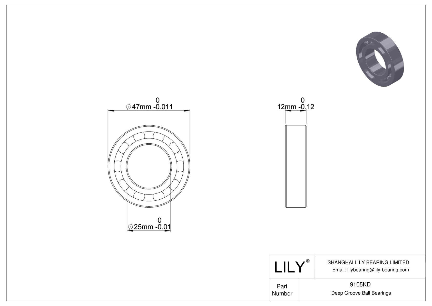 9105KD Fafnir Deep Groove Ball Bearings (9100K, 200K, 300K) cad drawing