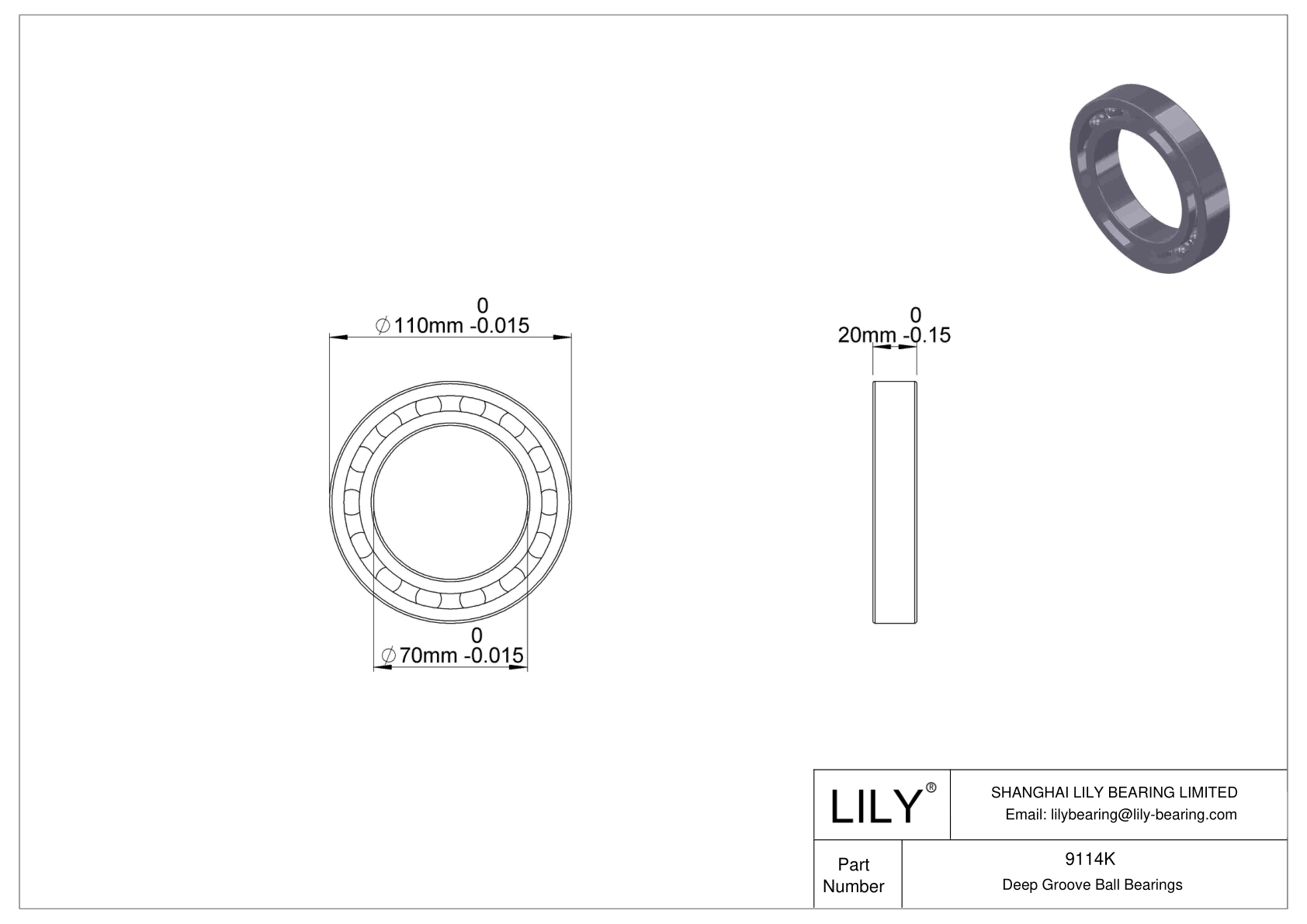 9114K Fafnir Deep Groove Ball Bearings (9100K, 200K, 300K) cad drawing