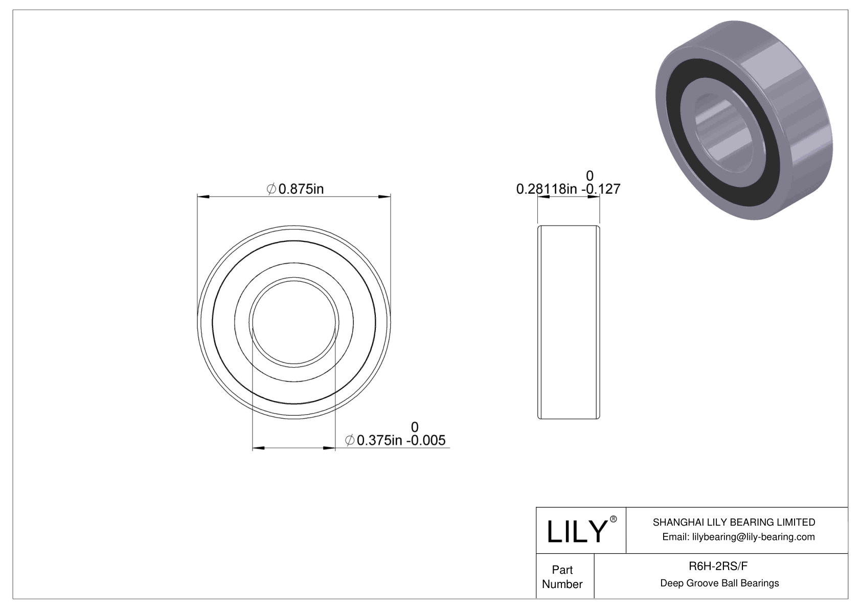 R6H-2RS/F 耐腐蚀深沟球轴承 cad drawing