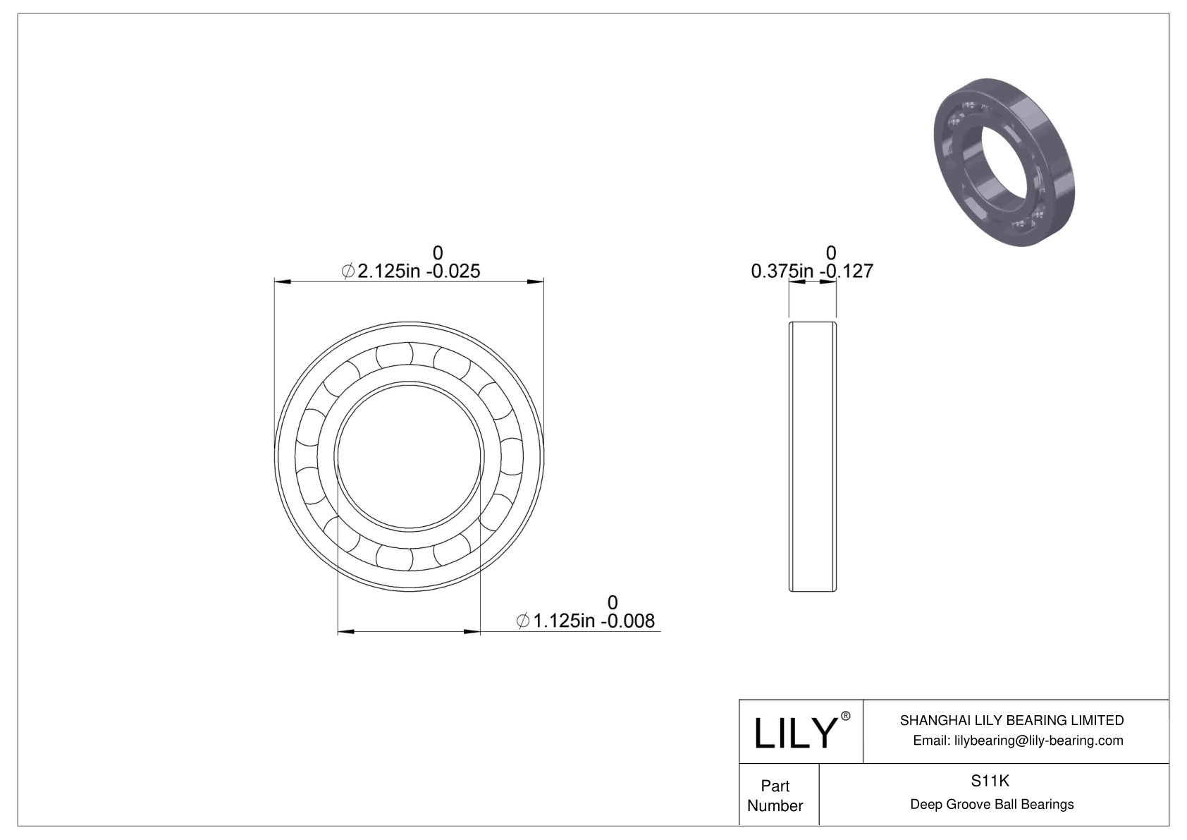 S11K Rodamientos de Bolas Miniatura Fafnir (S..K) cad drawing