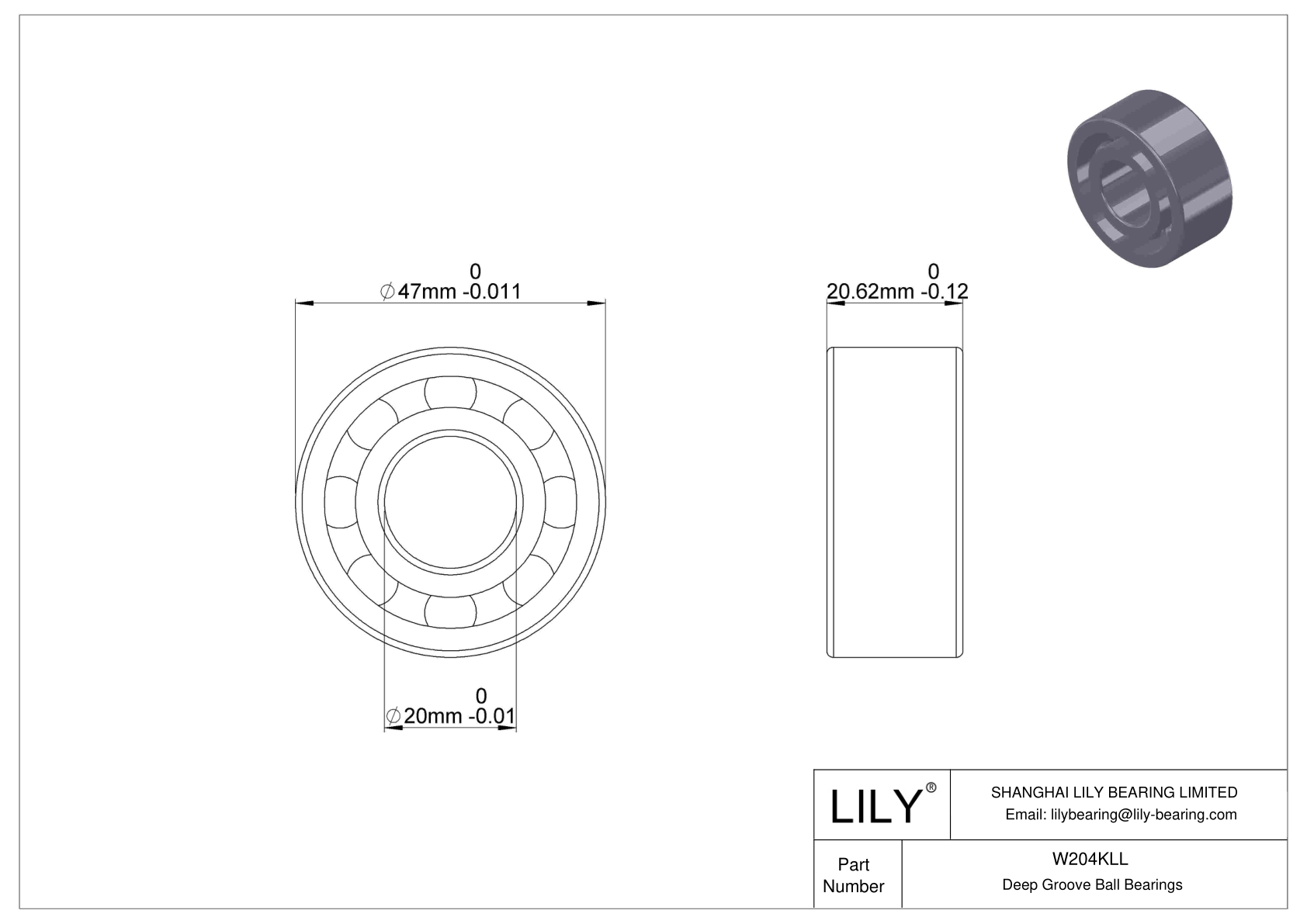 W204KLL 法弗尼尔深沟球轴承（9100K、200K、300K） cad drawing