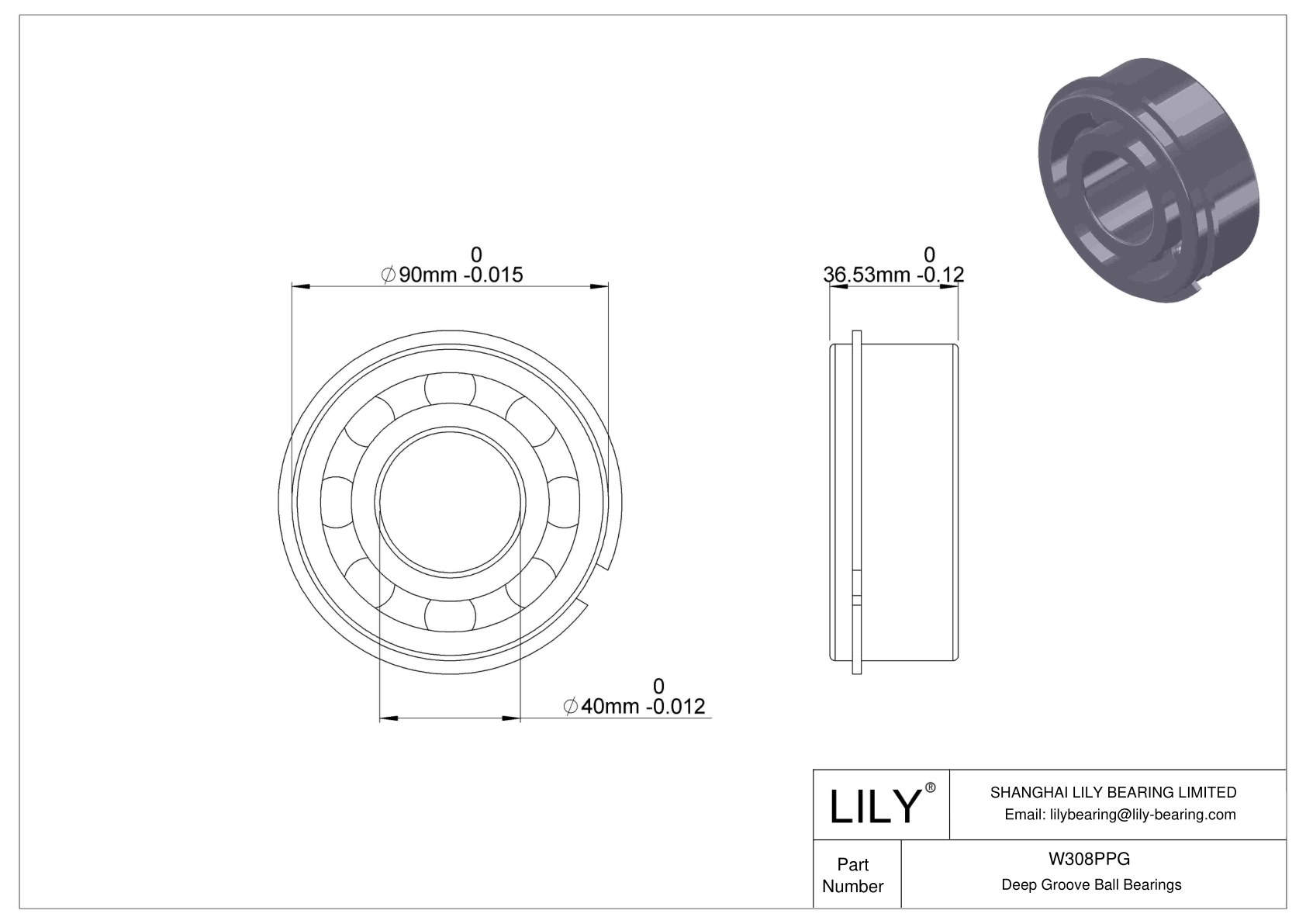 W308PPG Fafnir Deep Groove Ball Bearings (9100K, 200K, 300K) cad drawing