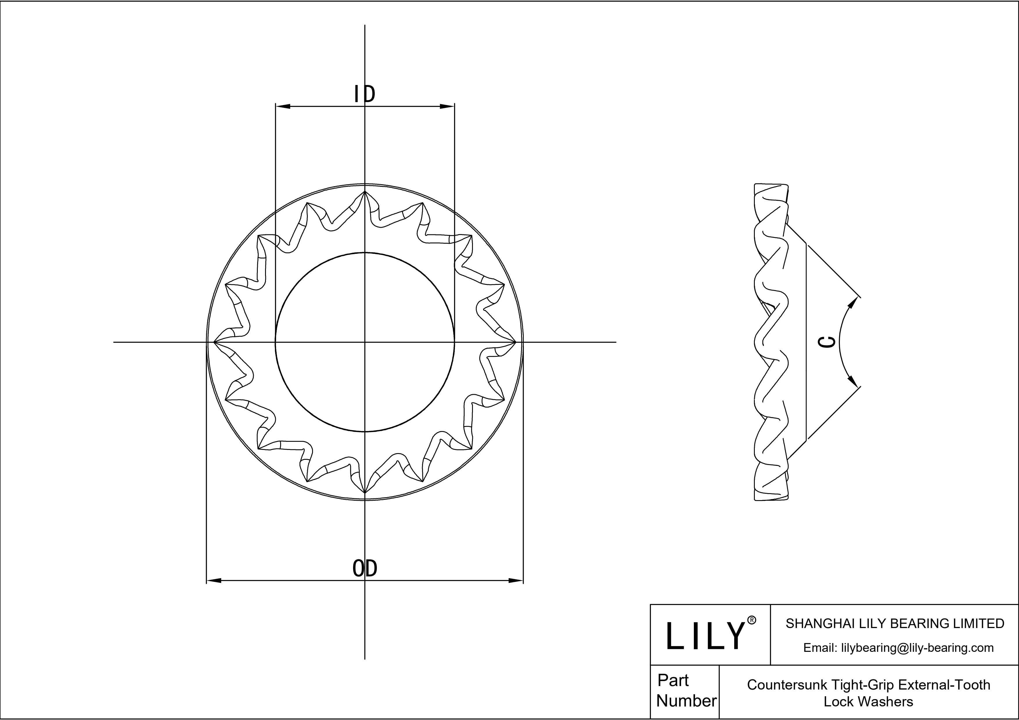 EDEANBBE Countersunk Tight-Grip External-Tooth Lock Washers cad drawing