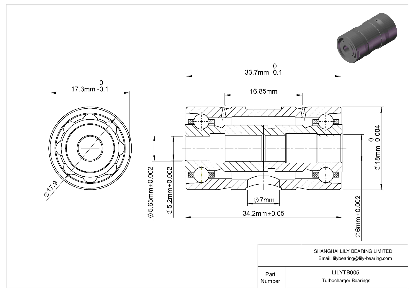 LILYTB005 Turbocharger Bearings cad drawing