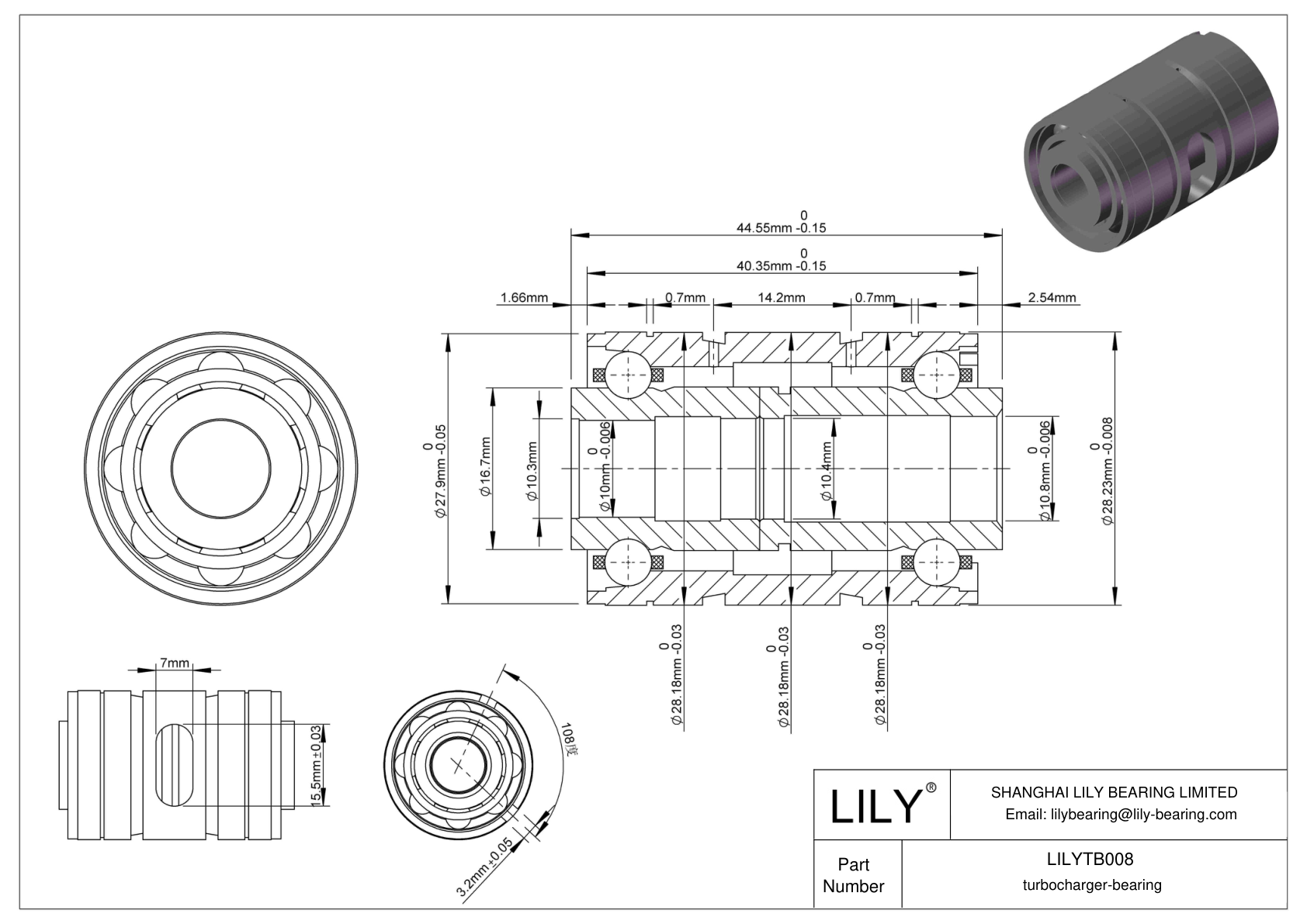 LILYTB008 Turbocharger Bearings cad drawing